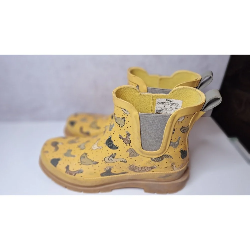 Rubber Rain Boots, Western Chief Hen Frenzy Chelsea Boot, Yellow Womens SZ 7